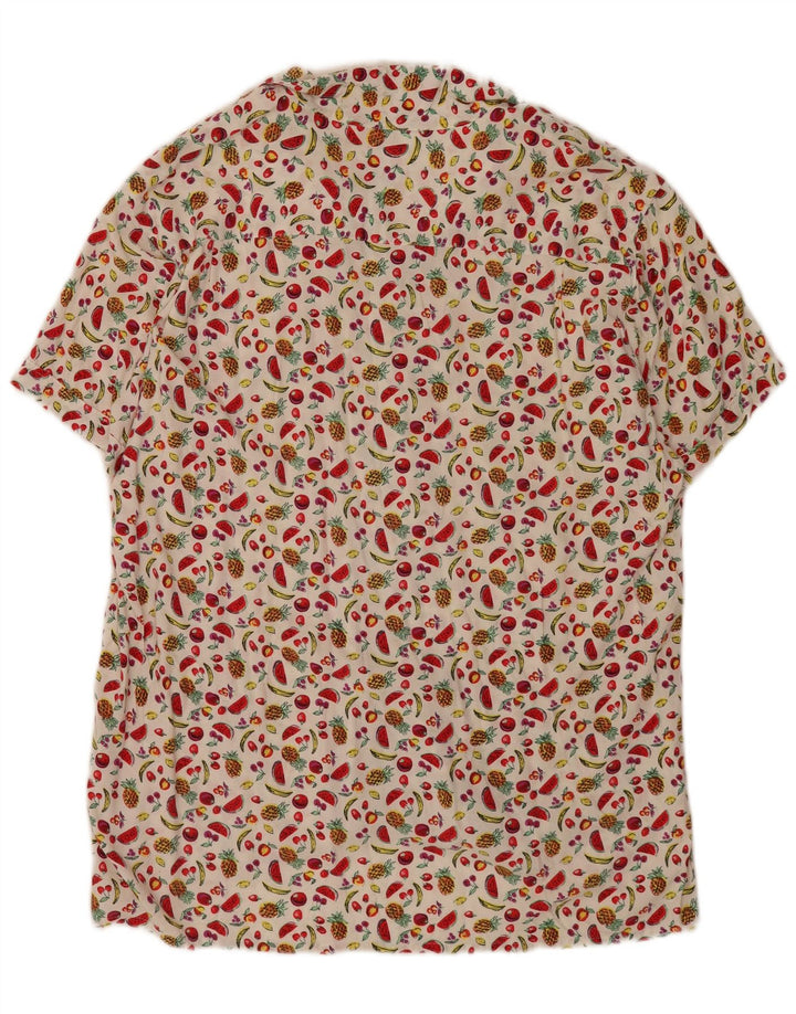 Camicia a maniche corte vintage da uomo con motivo astratto XL bianca