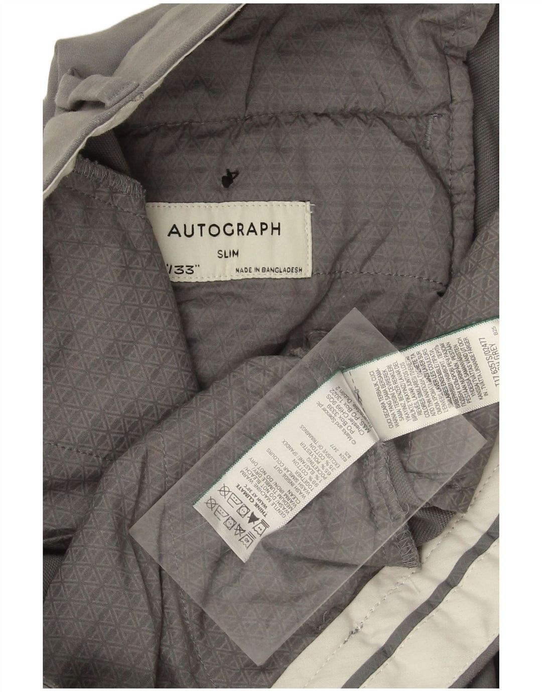 MARKS & SPENCER Pantaloni chino slim autografi da uomo W32 L33 in cotone grigio