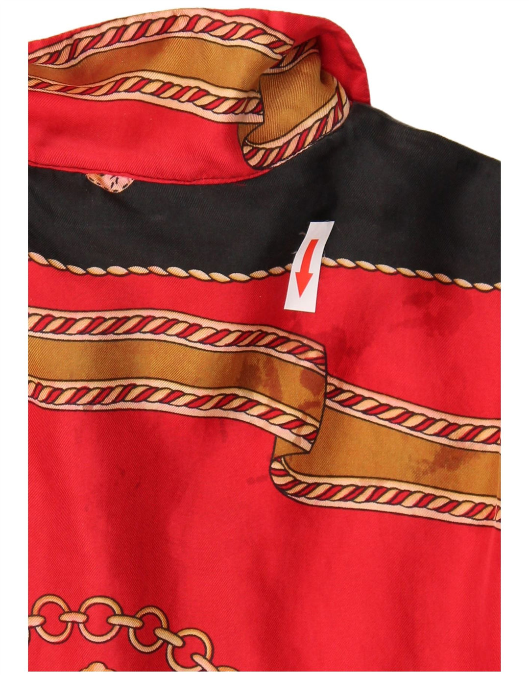 Camicetta camicia vintage da donna con motivo astratto UK 18 XL rossa color block retrò