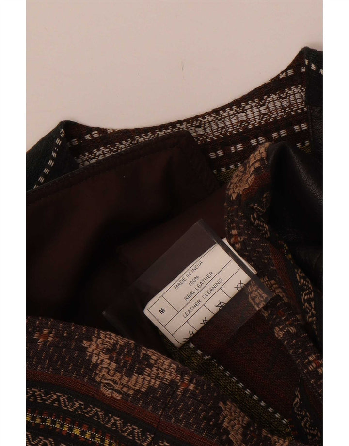 Gilet in pelle da uomo vintage marrone medio geometrico
