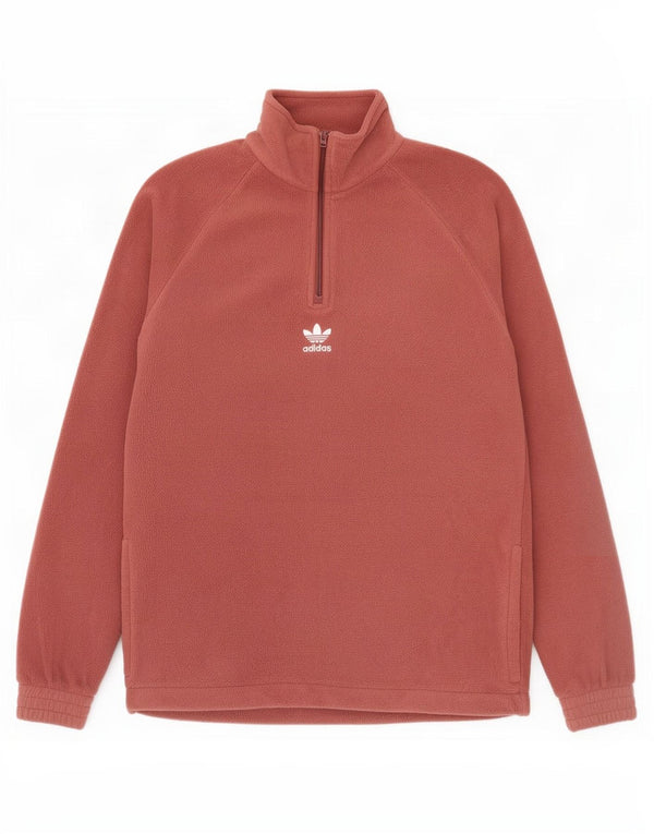 Maglione in pile Adidas da uomo con collo grafico e zip, piccolo, in poliestere marrone