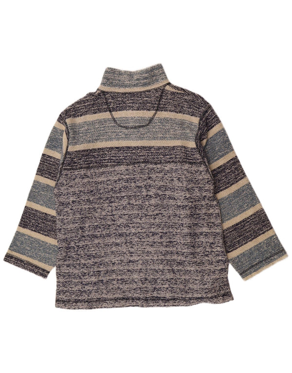 Felpa vintage da uomo con cerniera 1/4, maglione, blu medio, a righe retrò