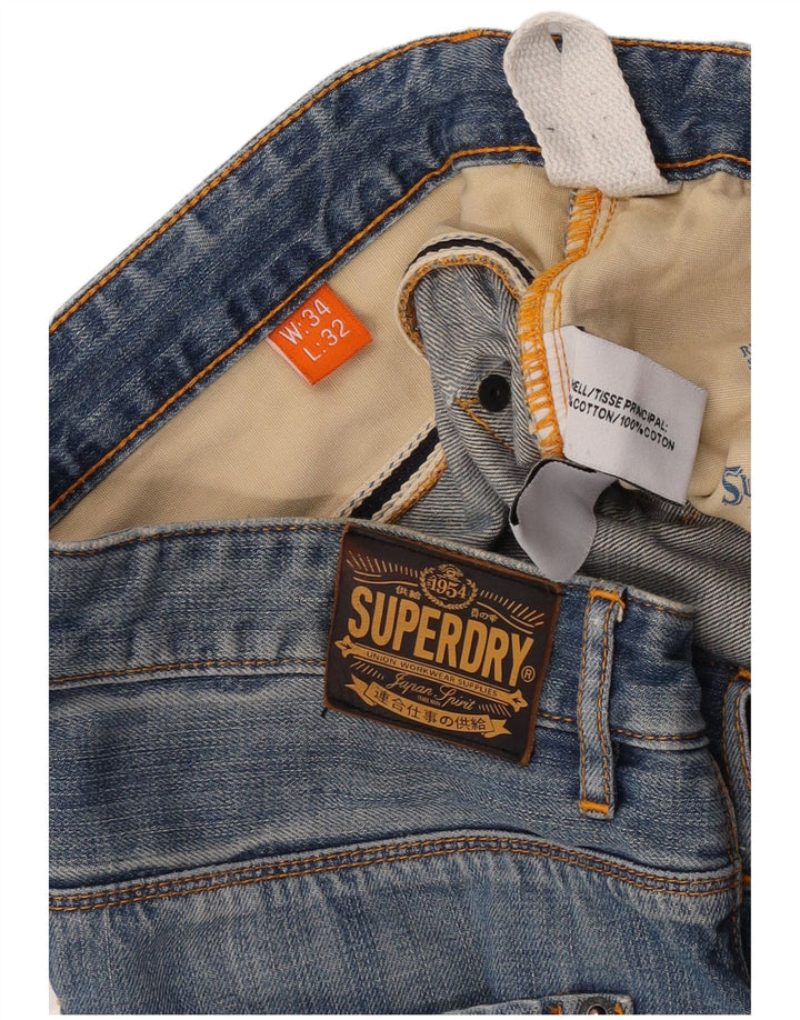 Jeans dritti invecchiati da uomo Superdry W34 L32 cotone blu