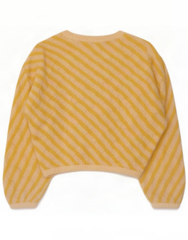 Maglione cardigan vintage da donna UK 14 a righe gialle grandi