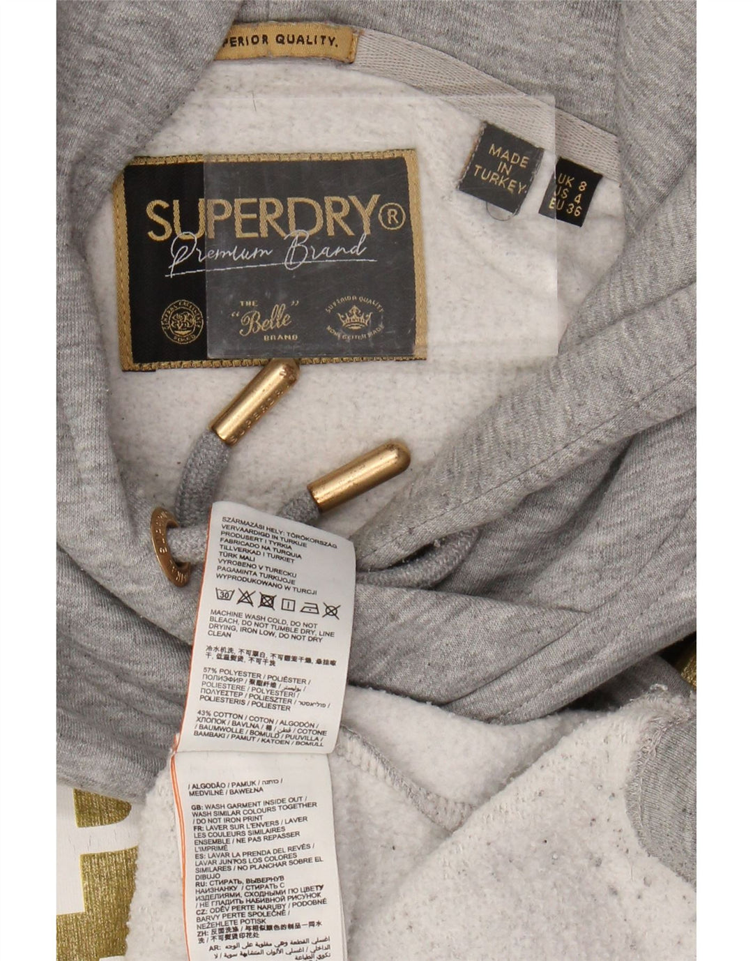 Maglione con cappuccio grafico oversize da donna SUPERDRY UK 8 piccolo grigio