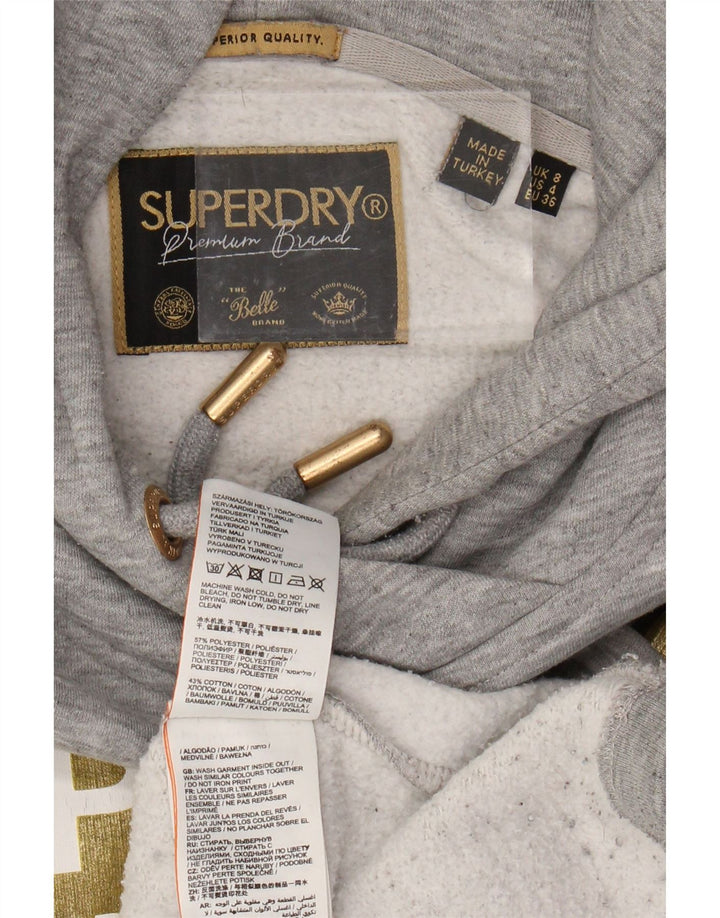 Maglione con cappuccio grafico oversize da donna SUPERDRY UK 8 piccolo grigio