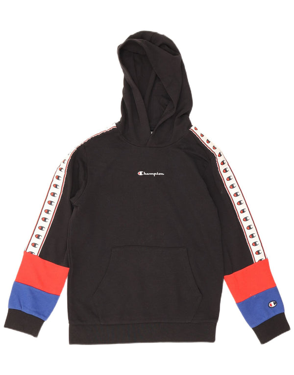 Maglione con cappuccio grafico da ragazzo Champion 11-12 anni Large Black Colourblock