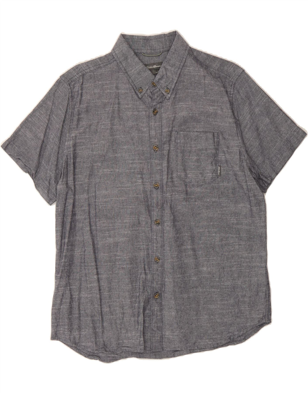 EDDIE BAUER Mens Short Sleeve Shirt Large Grey Flecked Cotton Vintage Eddie Bauer and Second-Hand Eddie Bauer from Messina Hembry 