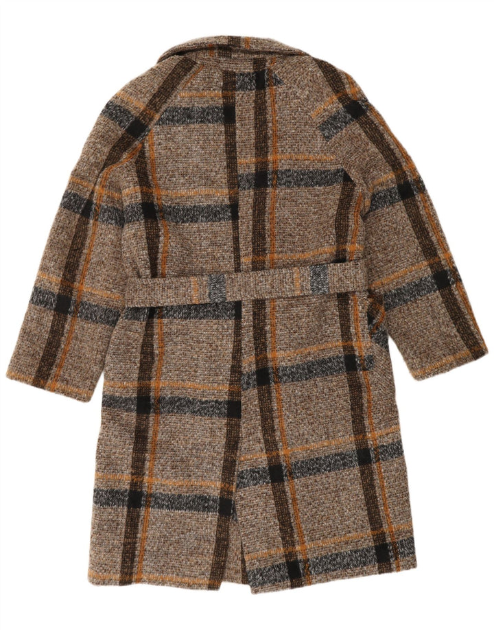 SWEET MISS Cappotto doppiopetto da donna UK 14 Poliestere a quadri marrone medio