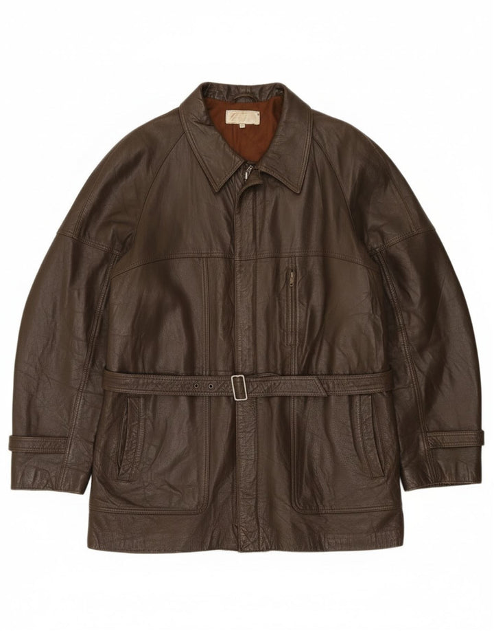 Giacca in pelle vintage da uomo IT 52 XL in pelle marrone