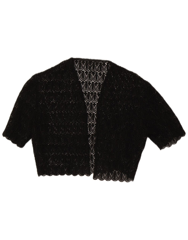 Top bolero in pizzo vintage da donna UK 14 medio nero Paisley