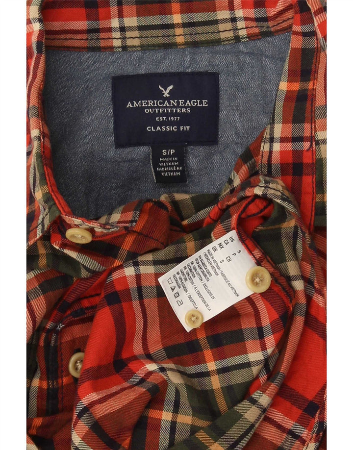 American Eagle Outfitters Camicia da uomo in flanella dalla vestibilità classica, piccolo quadretto rosso