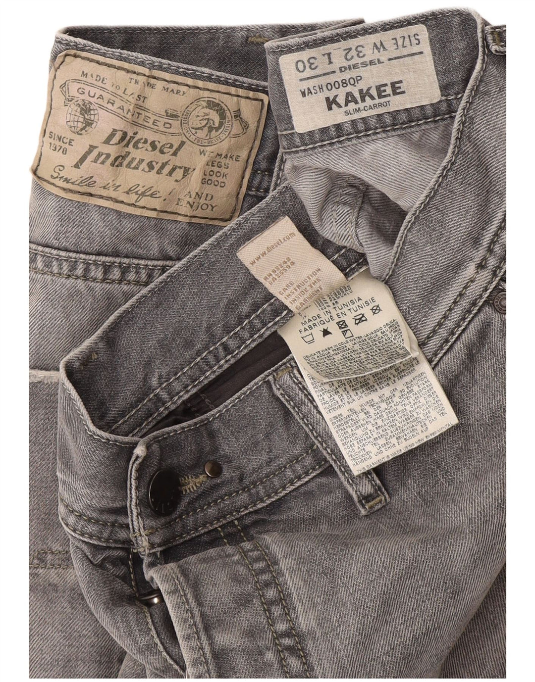 Diesel Uomo Kakee Carrot Slim Jeans W32 L30 Cotone Grigio