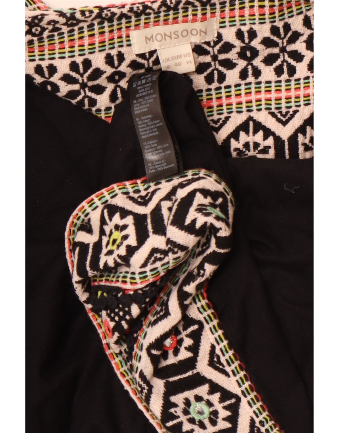 MONSOON Giacca Bolero aperta da donna UK 18 XL Cotone geometrico nero