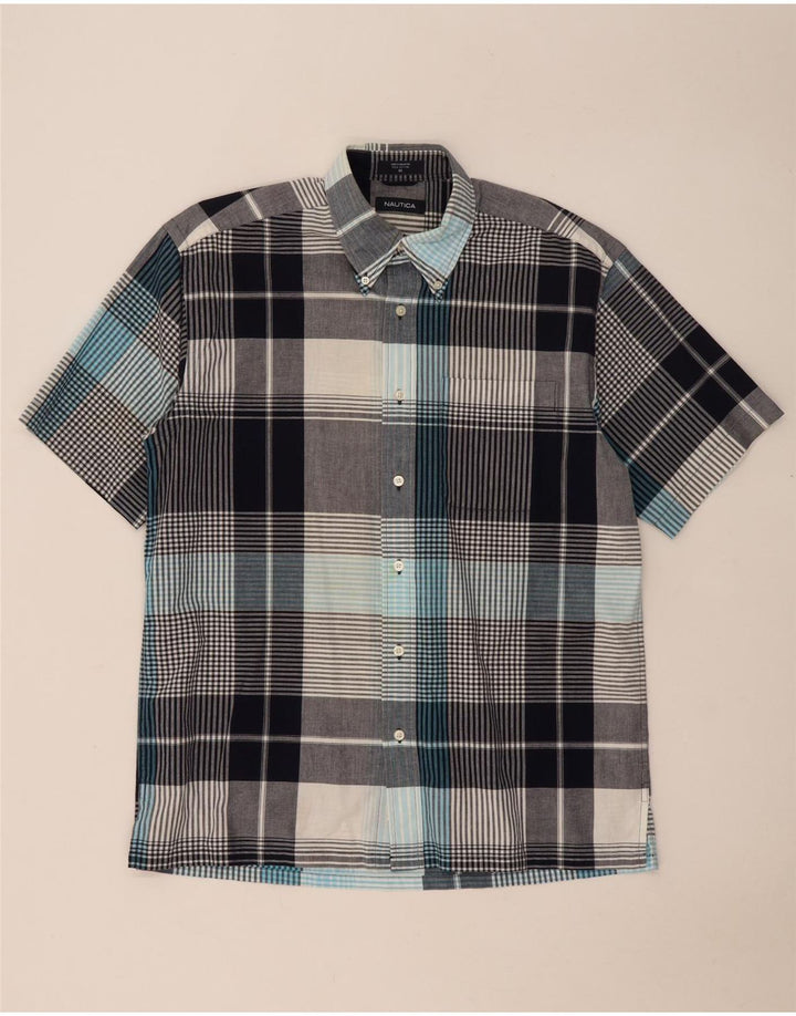 Camicia da uomo a maniche corte Nautica in cotone a quadri grigio medio