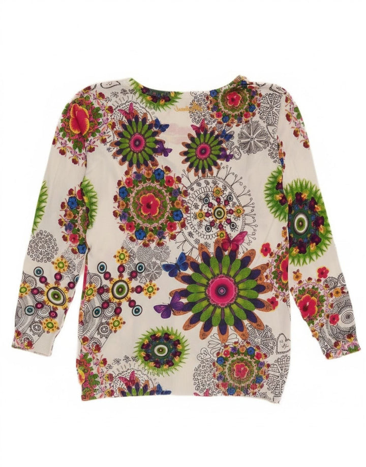 Desigual donna maglione con scollo a V maglione UK 14 medio multicolore floreale