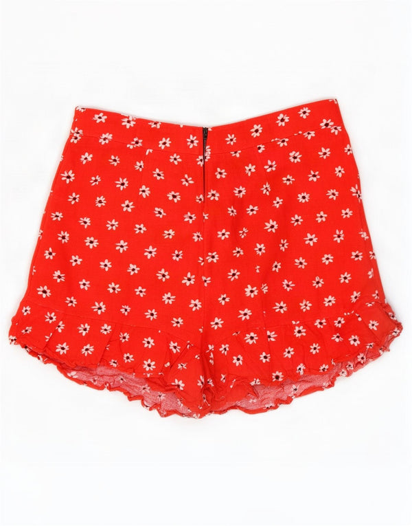Pantaloni caldi a vita alta da donna Zara medi W28 lino floreale rosso