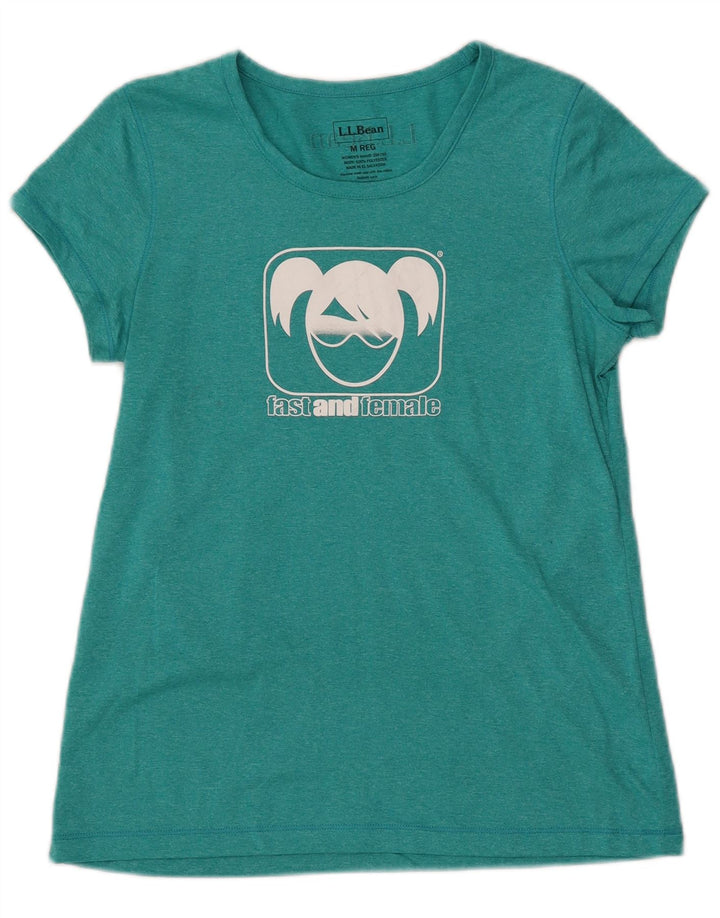 L.L.BEAN Womens Graphic T-Shirt Top UK 12 Medium Turquoise Flecked