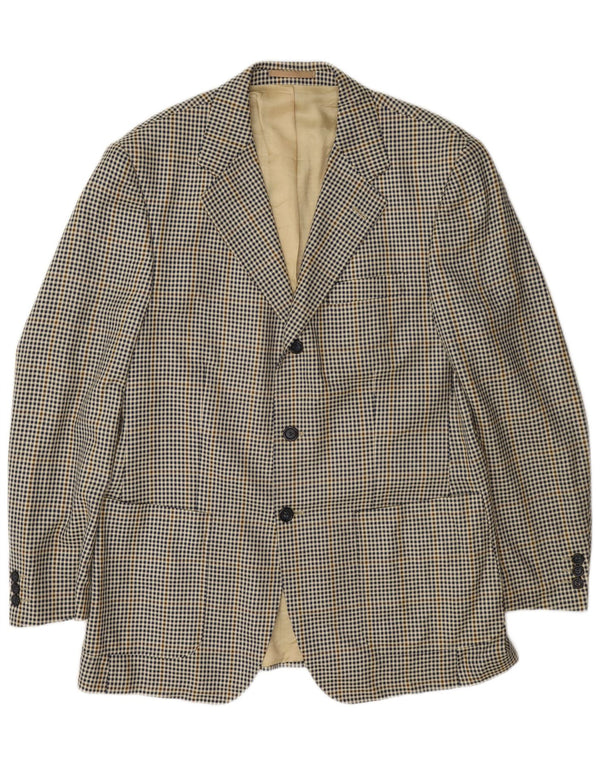 Massimo Dutti Mens 3 Button Blazer Jacket UK 40 Large Beige Houndstooth