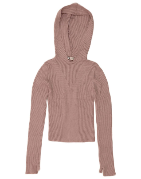Maglione corto con cappuccio da donna Zara UK 12 Viscosa rosa medio