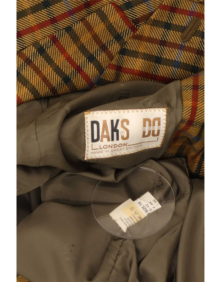 Giacca blazer a 2 bottoni da donna DAKS UK 16 grande lana a quadretti kaki