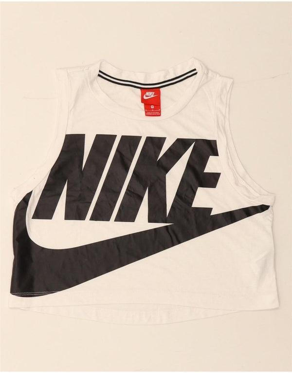 Canotta grafica NIKE da donna corta UK 14 poliestere bianco medio