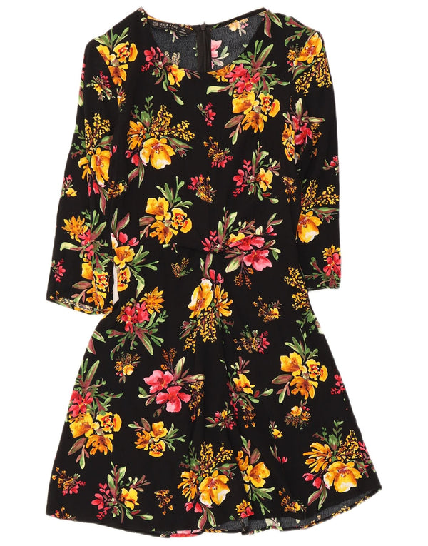 Abito a trapezio da donna Zara con maniche a 3/4 UK 4 XS viscosa floreale nera