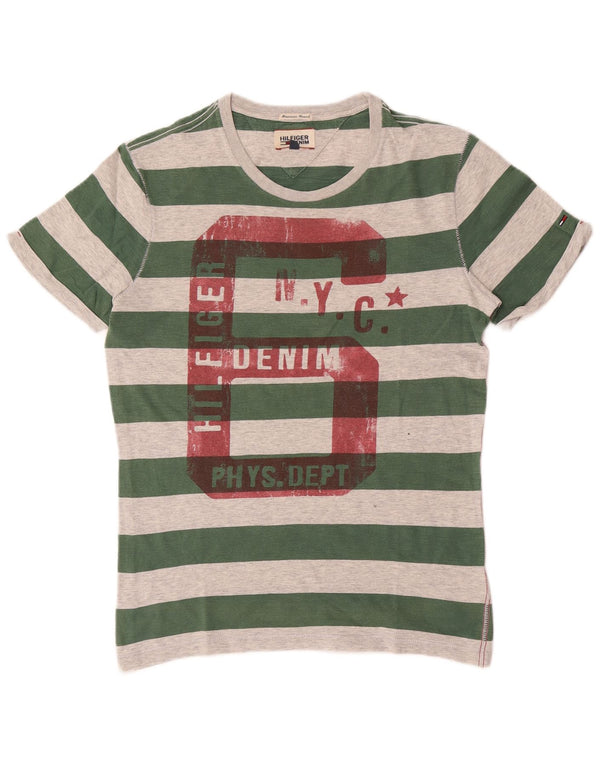 T-shirt grafica da uomo Tommy Hilfiger Top in cotone a righe verdi piccole