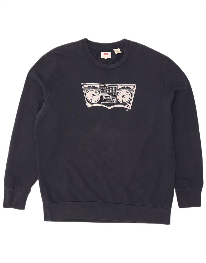 Levi's Felpa con grafica da uomo Maglione grande in cotone blu navy