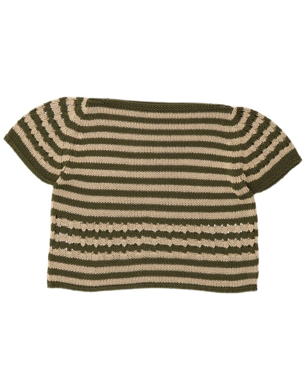 Maglione da donna VINTAGE con scollo a barca corto UK 14 a righe verdi medie