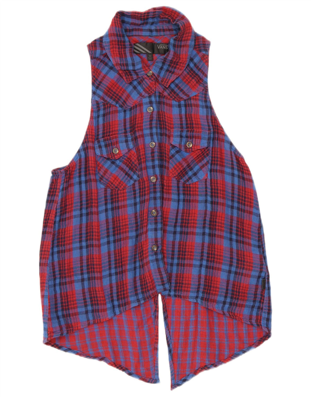 Camicia senza maniche da donna Vans, camicetta UK 12, cotone a quadri rosso medio