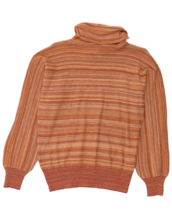 Maglione maglione vintage da donna con collo alto IT 44 a righe arancioni medie