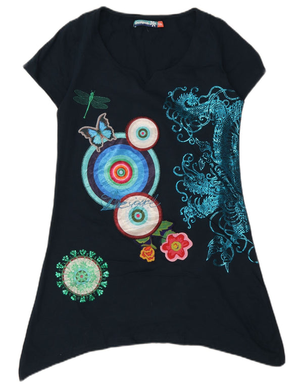 Abito tunica asimmetrico grafico per ragazze Desigual 13-14 anni in cotone blu navy