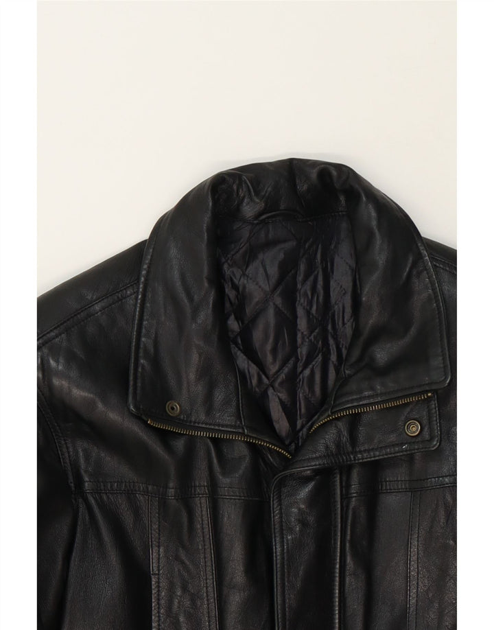 VINTAGE Mens Leather Coat IT 52 Large Black Leather Vintage Vintage and Second-Hand Vintage from Messina Hembry 