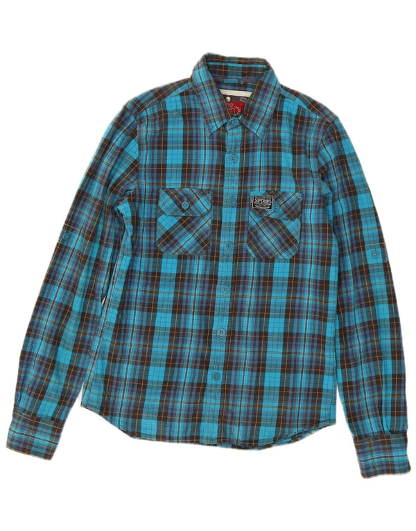 Superdry Mens Flannel Shirt Medium Blue Check Cotton