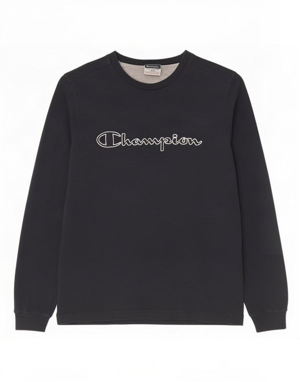 Champion Top grafico da uomo a maniche lunghe piccolo in cotone blu navy