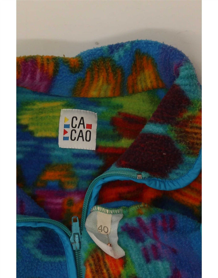 Maglione in pile vintage da donna con collo con zip e grafica EU 40 medio multicolore