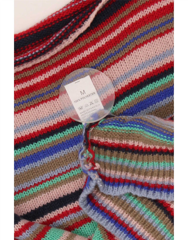 Maglione maglione vintage da donna con scollo a barca UK 14 a righe multicolori medie