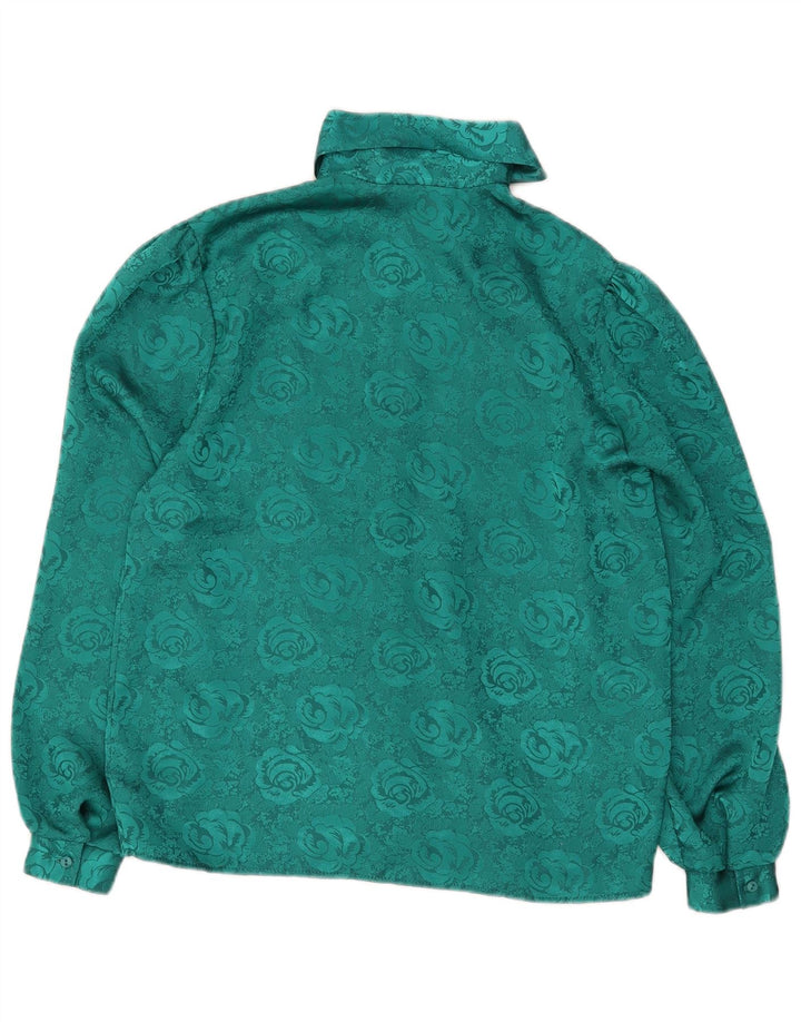 Camicetta da donna vintage con cravatta sul davanti UK 12 Poliestere floreale verde medio
