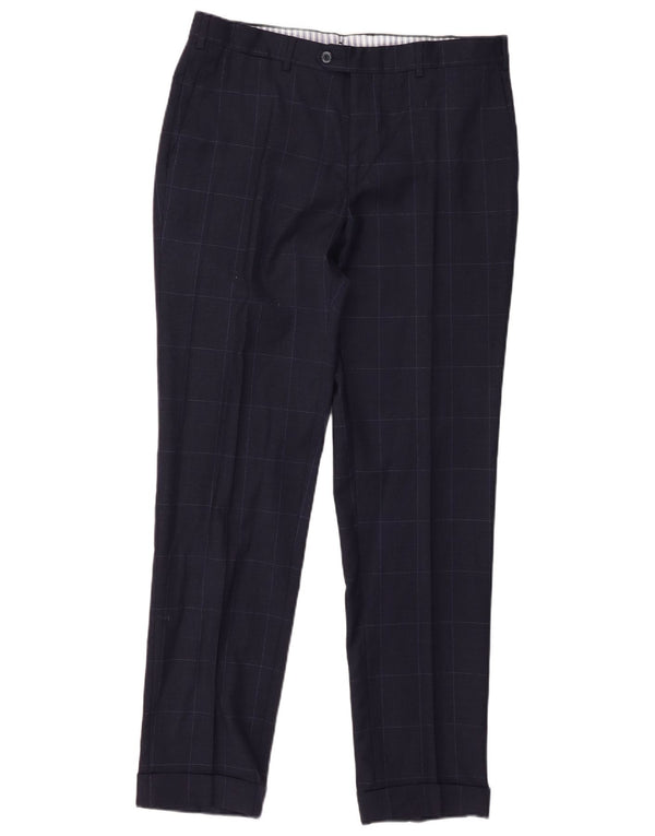 Pantaloni da abito slim da uomo Massimo Dutti EU 44 Large W34 L32 Blu navy a quadri