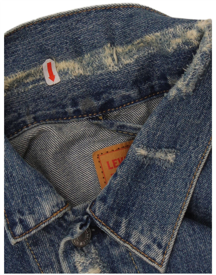 Giacca in denim invecchiato da uomo Levi's UK 36 piccolo cotone blu