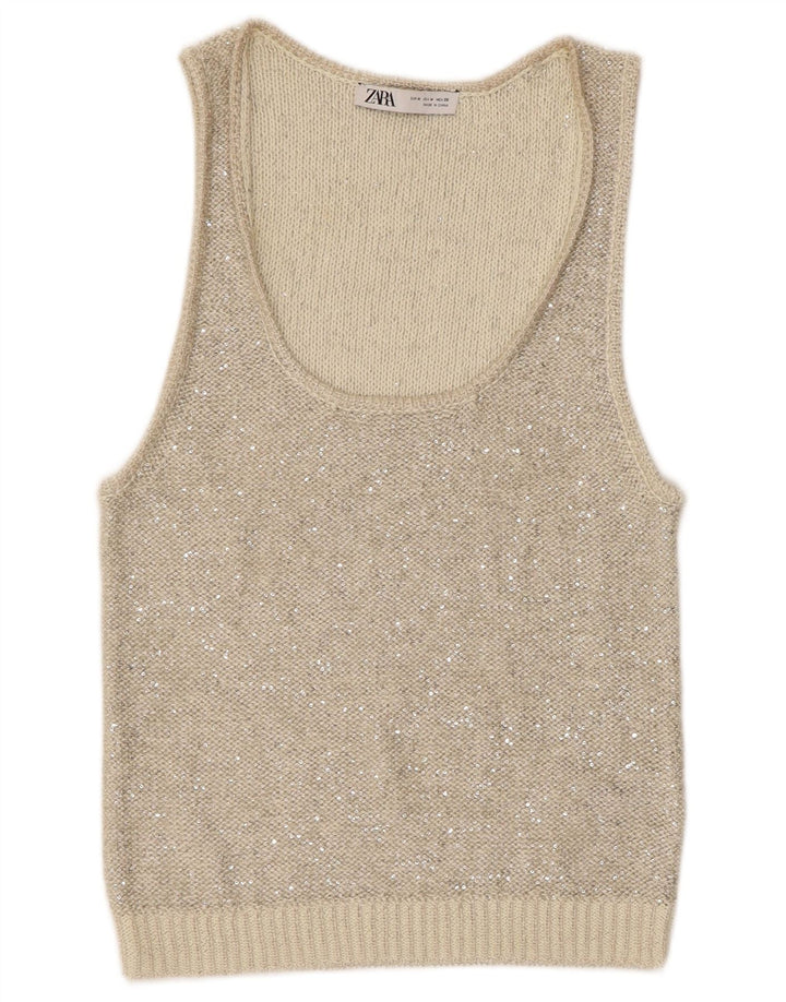 Canotta in maglia da donna Zara UK 12 Poliestere grigio medio