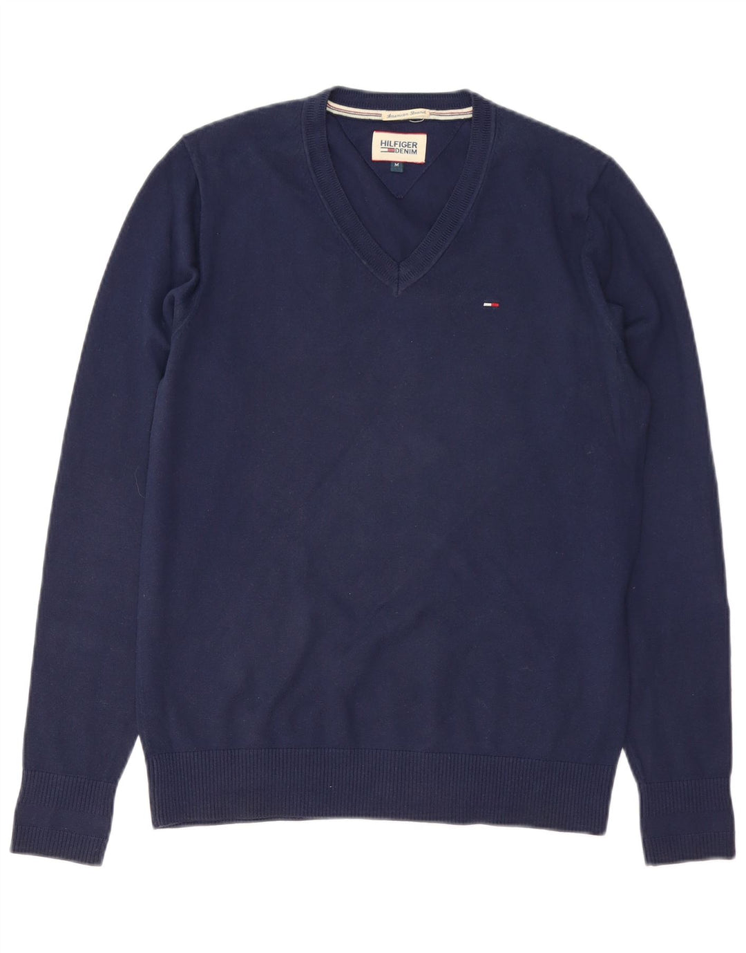TOMMY HILFIGER Maglione da uomo con scollo a V in cotone blu navy medio