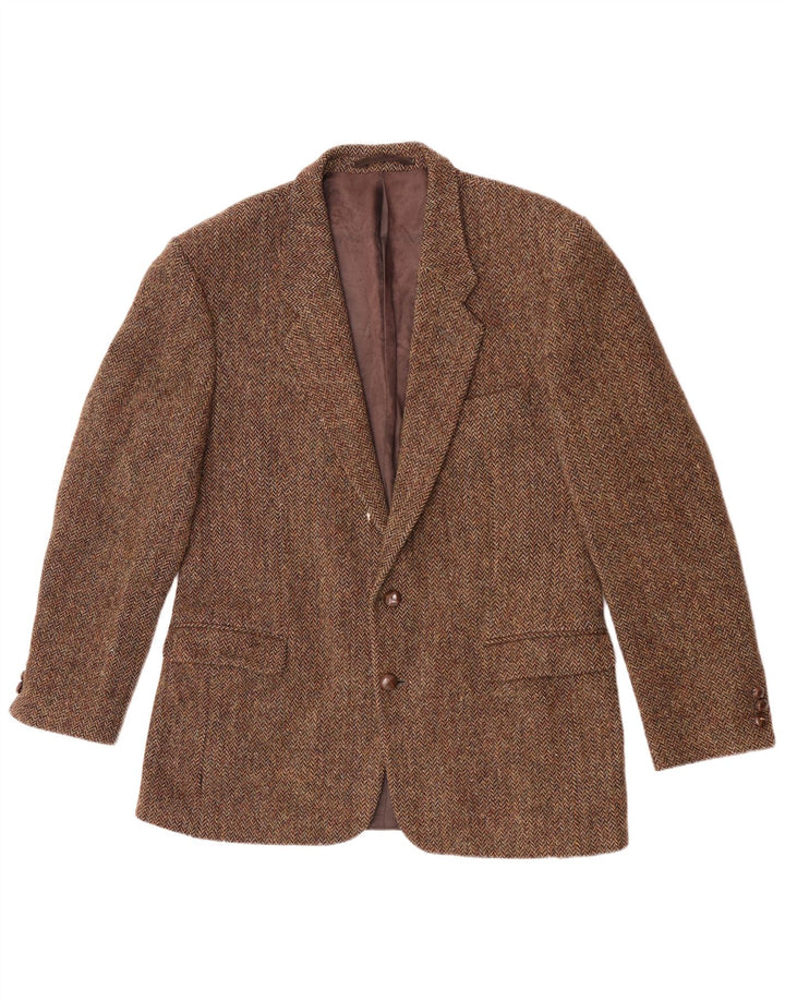 Giacca blazer da uomo a 2 bottoni Harris Tweed UK 40 grande lana a spina di pesce marrone
