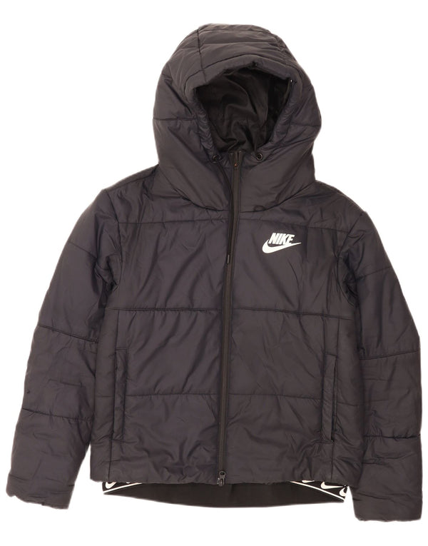 Giacca imbottita con cappuccio grafico Nike da donna UK 10 piccola poliestere nero