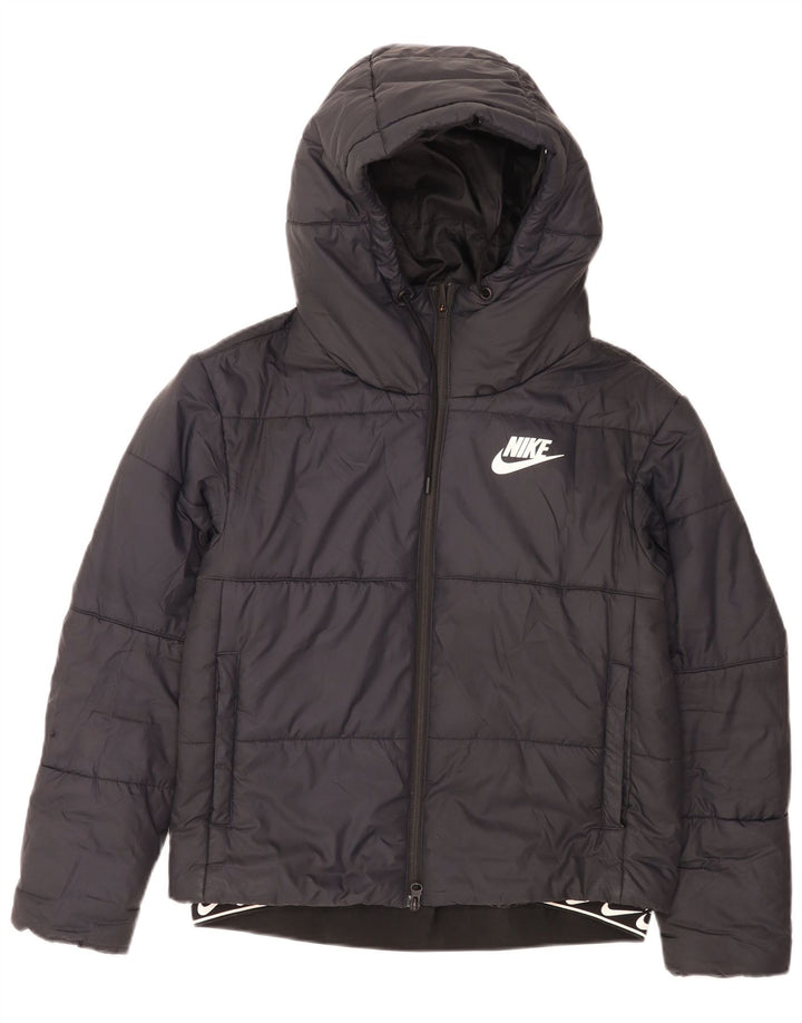 Giacca imbottita con cappuccio grafico Nike da donna UK 10 piccola poliestere nero