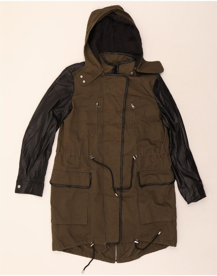 ZARA Womens Hooded Parka Jacket UK 14 Medium Khaki Colourblock Vintage Zara and Second-Hand Zara from Messina Hembry 