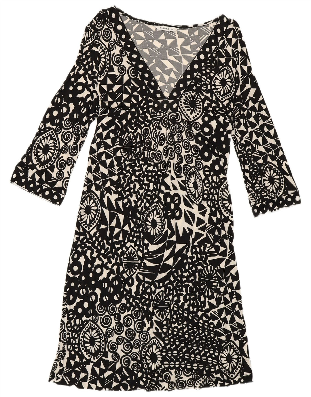 Abito da donna a trapezio con maniche a 3/4 Marella UK 12 Medio Nero geometrico