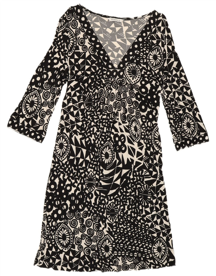 Abito da donna a trapezio con maniche a 3/4 Marella UK 12 Medio Nero geometrico