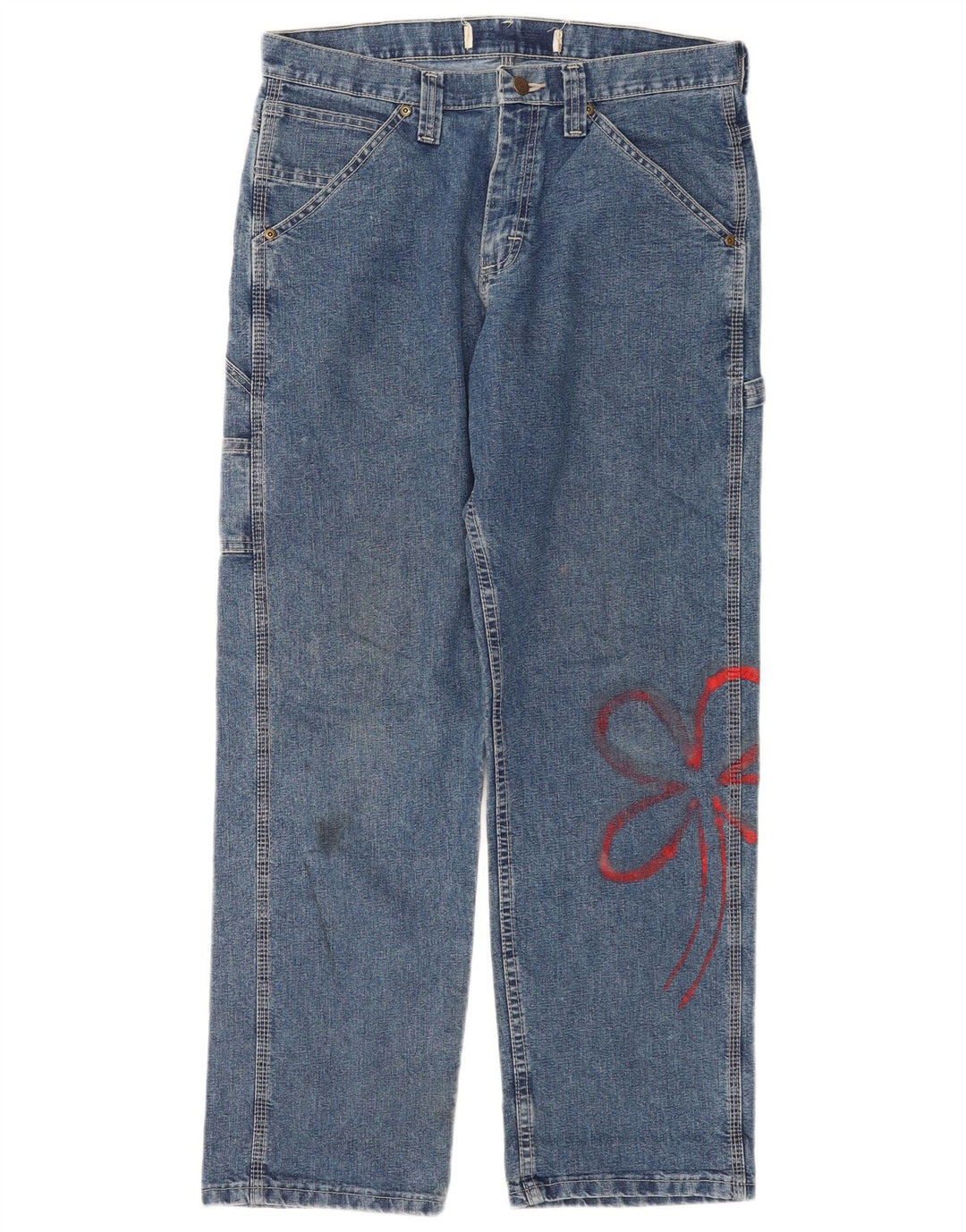 Jeans dritti cargo da donna Lee W32 L30 cotone floreale blu